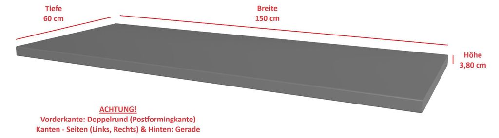 Arbeitsplatte 150cm 38mm Anthrazit matt Küche Nessa Scandi Produktbild 