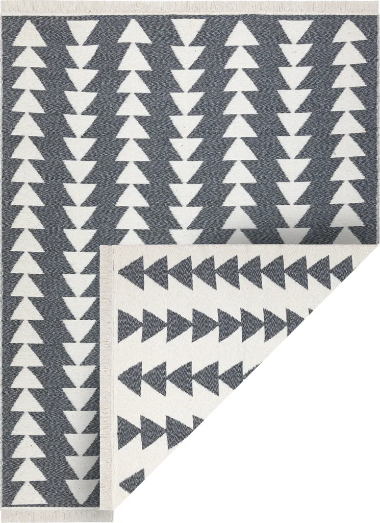 Tapis géométrique TWIN triangles en coton avec glands écologiques 80x150