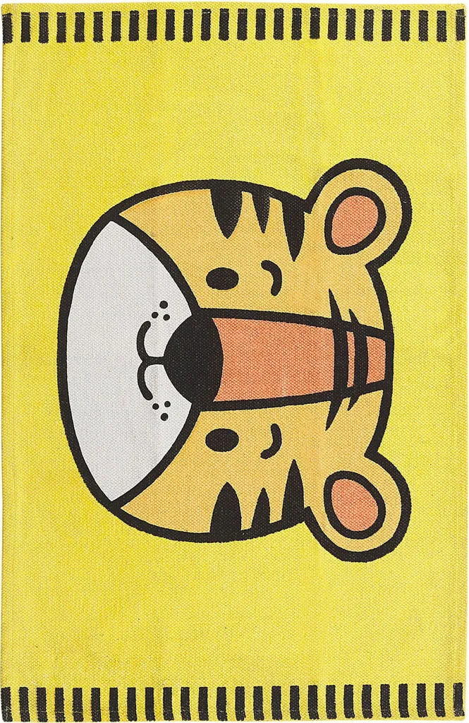 Déco chambre enfant : tapis jaune tigre 60x90 cm coton facile d'entretien