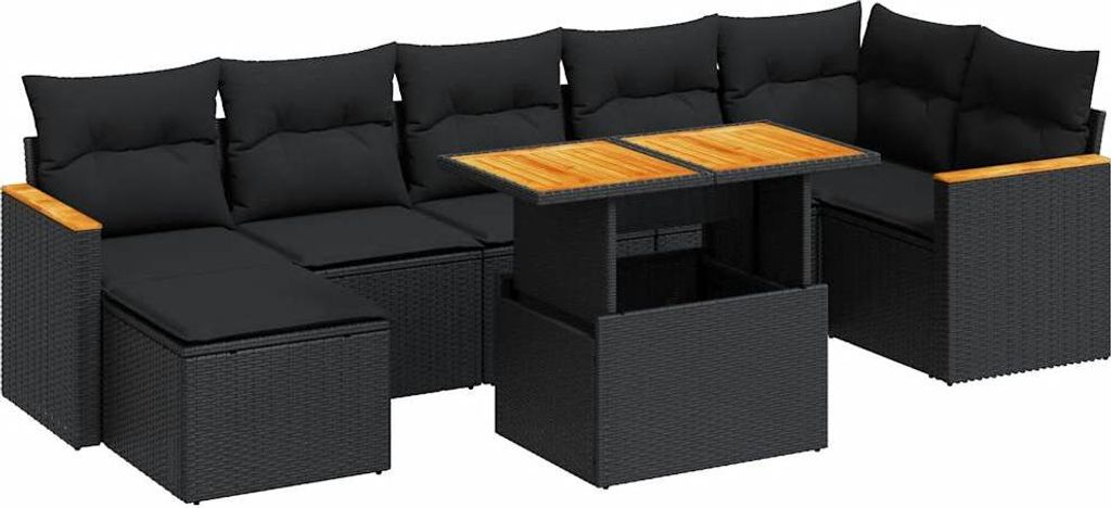 8-tlg. Garten-Sofagarnitur mit Kissen Schwarz Poly Rattan