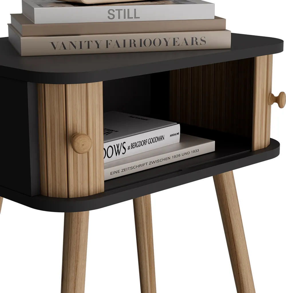Table de chevet avec tiroir en bambou et corps anthracite Vicco Germo x2