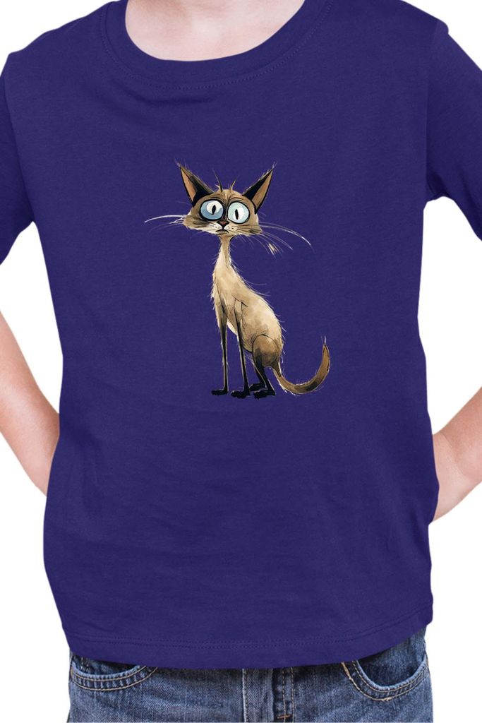 Kinder T-Shirt Funny Cats Breeds Balinese Cat 009, 7-8 Jahr - 128 / Dunkelblau