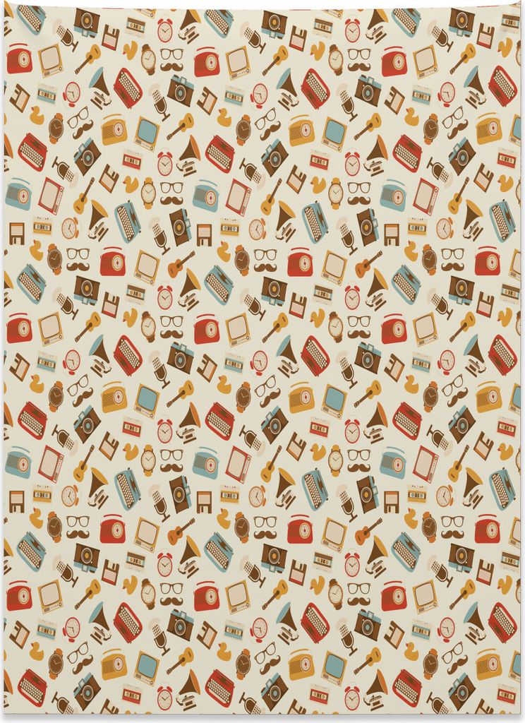 Abakuhaus Jahrgang Wandteppich, Nostalgische Retro Icons aus Weiches Mikrofaser Stoff Kein Verblassen Klare Farben Waschbar, 110 x 150 cm, Mehrfarbig