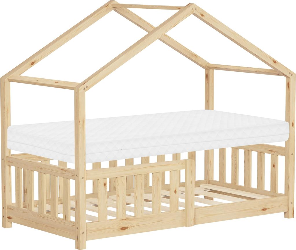 ML-Design Kinderbett Hausbett 70x140 cm Natur mit Matratze Produktbild 