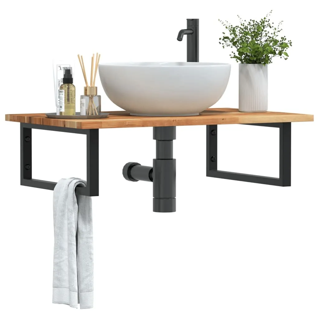 SYFAX Top Bagno Sospeso: Supporto Lavabo in Acciaio e Acacia - 2