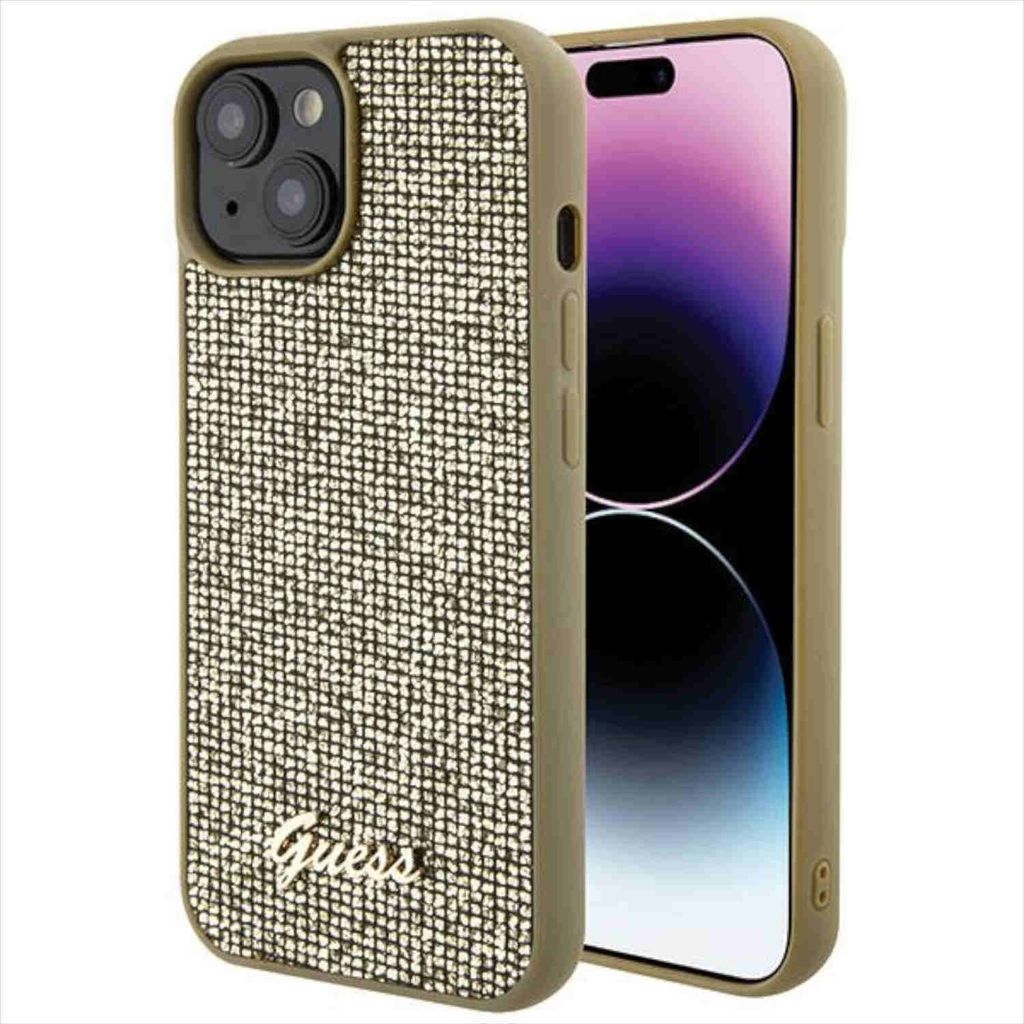 Guess PolyurethanSquare Mirror Script Logo Case für iPhone 15 Gold
