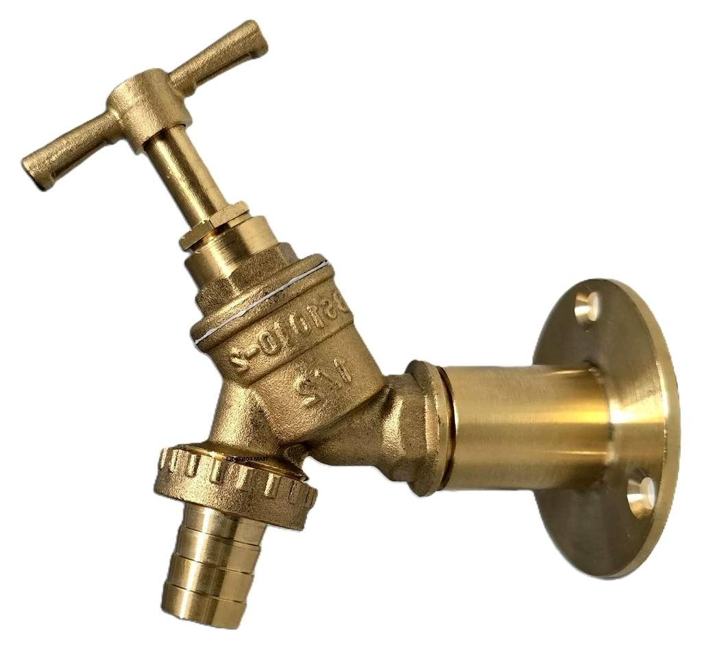 Außenhahn für Gartenschlauch, Wasserhahn-Set, 1,27 cm mit Messing-Kompressionswandplatte, Flanschkopf