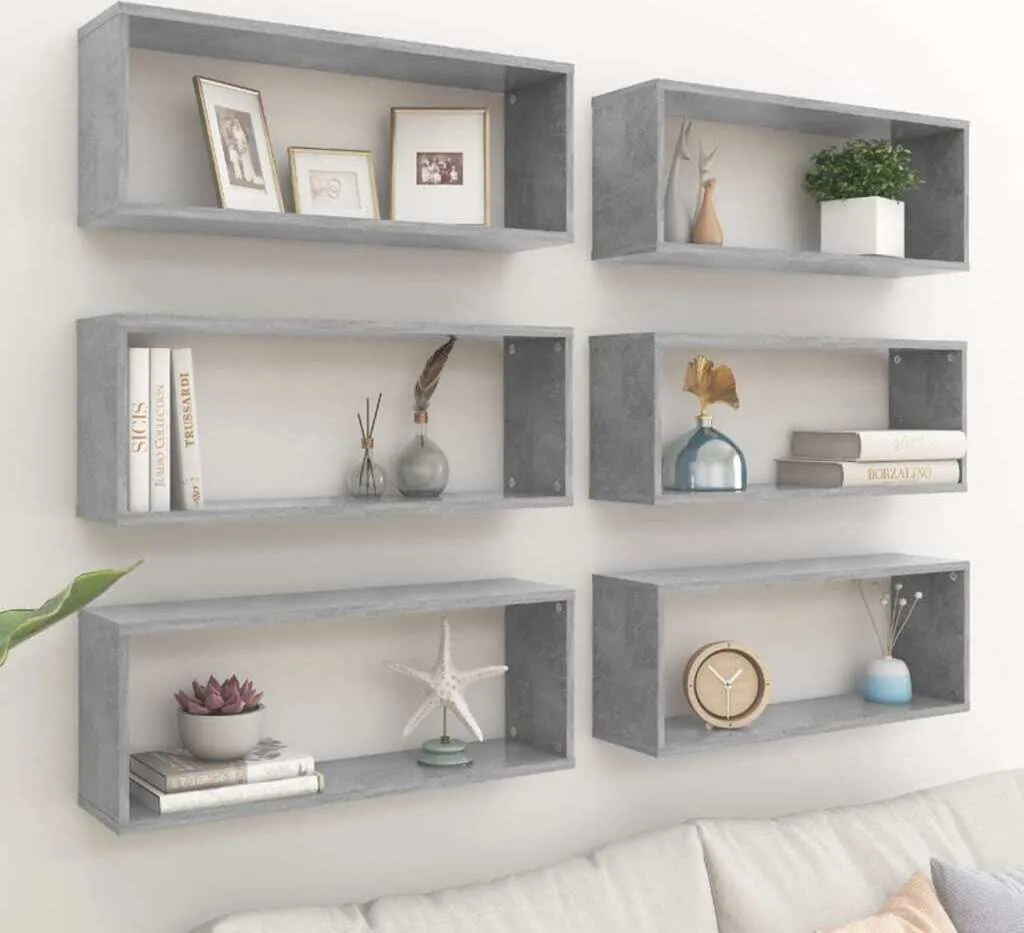 Scaffali a Muro 6 pz Grigio Cemento 60x15x23 cm - Organizzazione Casa