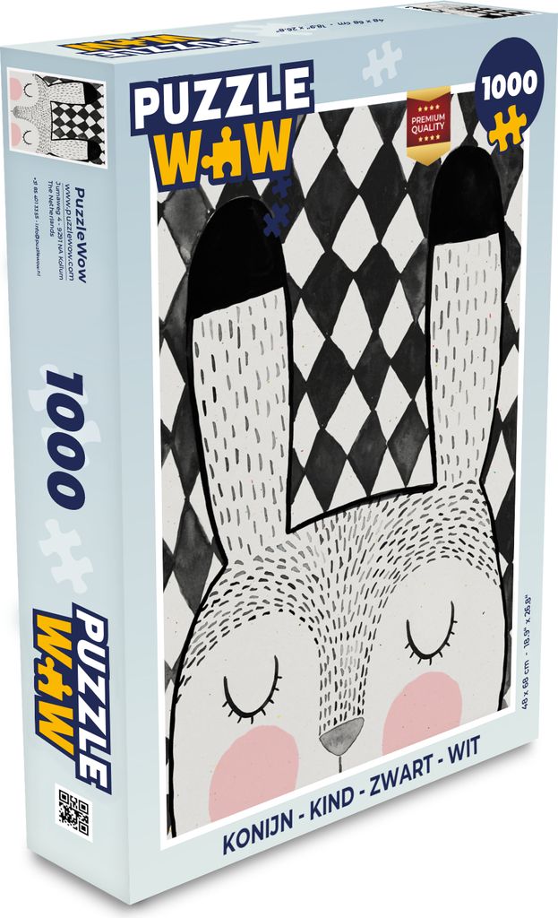 MuchoWow Puzzle 1000 Teile Kaninchen - Kind - Schwarz - Weiß - Spielzeug - Alt und Jung - Spiele - Puzzeln