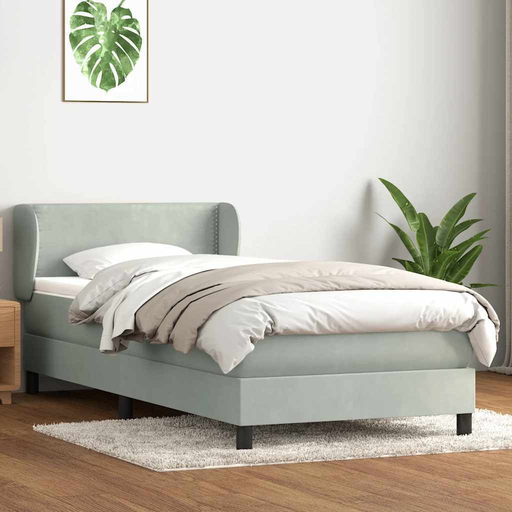 Möbel Boxspringbett mit Matratze Hellgrau 80x220 cm Samt - Klassische Betten 3317463