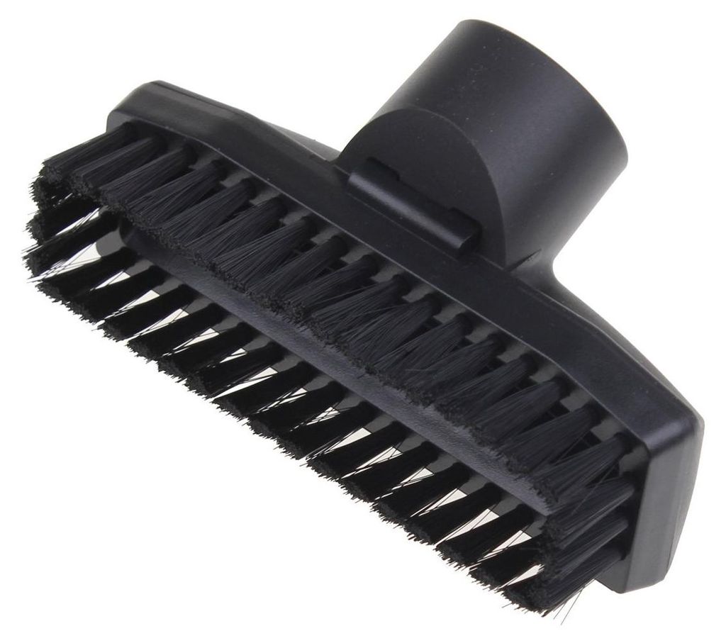 A black vacuum cleaner brush attachment is shown against a white background.