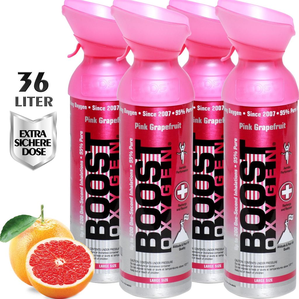 Zusätzlicher Sauerstoff in Dose Boost Oxygen Pink Grapefruit, groß, 4x9L
