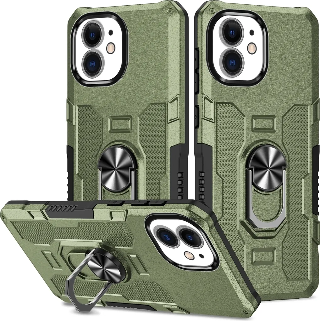 Custodia iPhone 11 Verde Militare Antiurto con Anello e Supporto Auto