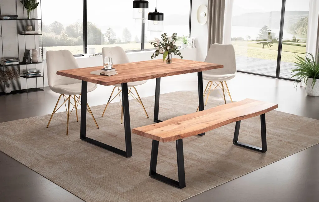 Table stable en bois massif 140 cm acacia pour éviter les rayures noir - 2