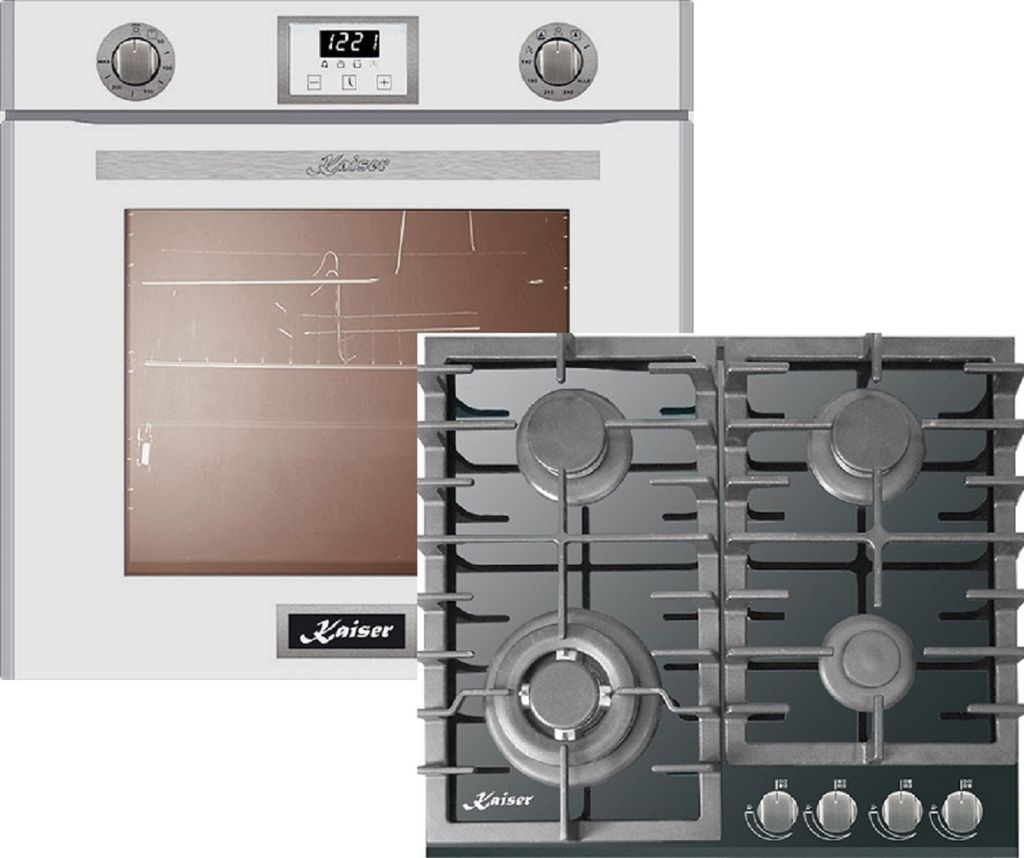 Kaiser Küchengeräte Gasherd-Set EG 6374 W + KCG 6383, Einbau-Backofen 60cm in Weiß/Gas Backofen/Gas-Kochfeld 60 cm/Autark/Drehspieß/Grill/Heiß...
