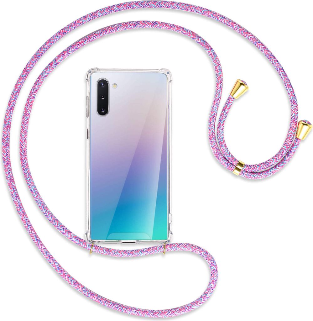 Handykette Backcover-Schutzhülle mit Band (Metall goldfarben) für Samsung Galaxy Note 10 (N970) - lila/rosa/blau