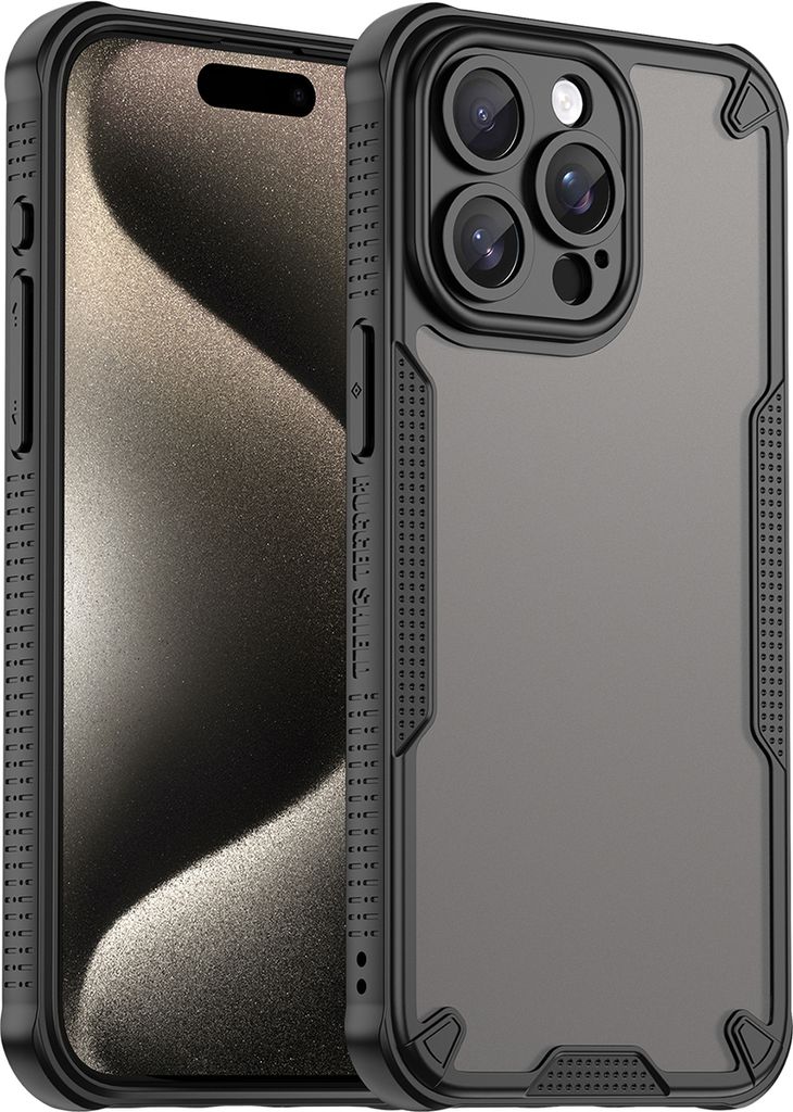 Schutzhülle für iPhone 15 Pro Max, transluzente matte Rückseite, TPU Bumper Case Schwarz