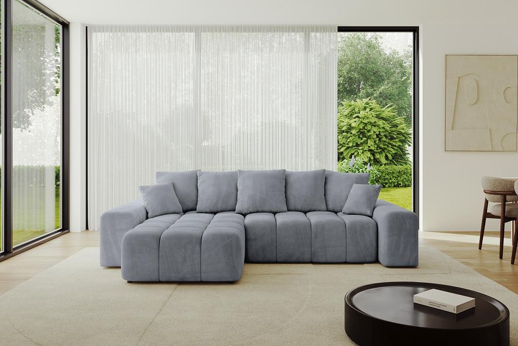 ALTDECOR Ecksofa mit Schlaffunktion und Bettkasten ENIL-L 297x189x68 cm Hellgrau - Corner Sofa Eckcouch Couch L-Form Schlafcouch Ausziehbar Wohnlan...