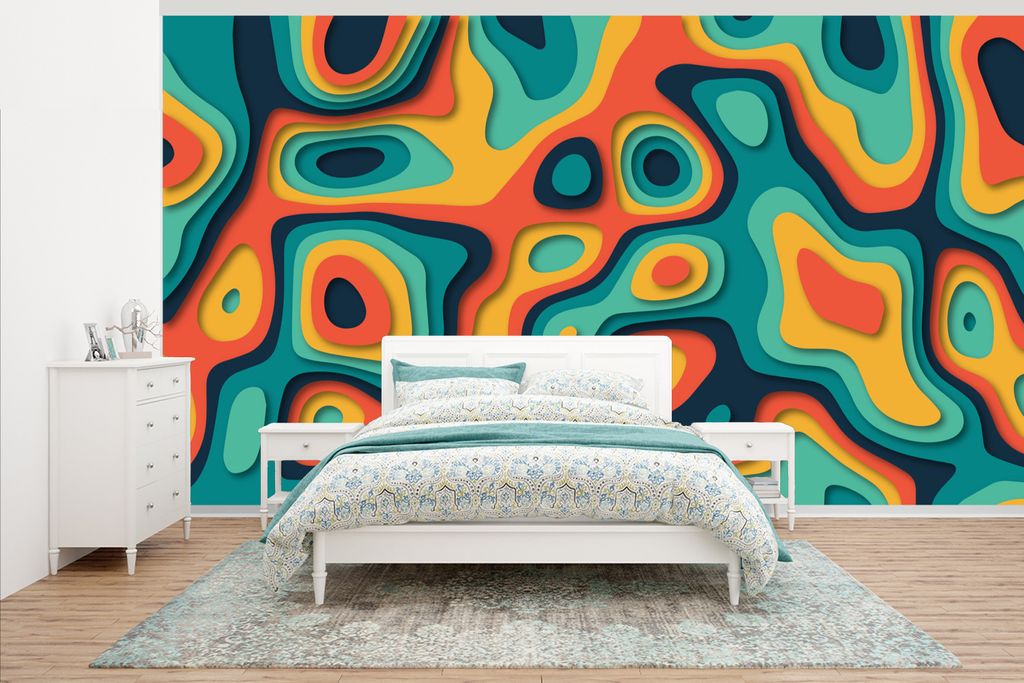 MuchoWow Fototapete für Wohnzimmer oder Schlafzimmer Wandtapete Vinyl Motivtapete Kreis - Muster - Farben - 535x300 cm - Wanddekoration