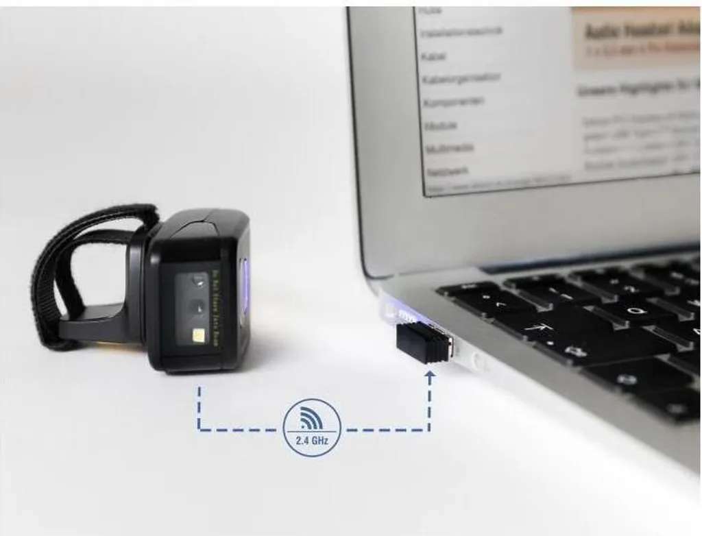 Lecteur codes-barres bague 1D 2D Delock sans fil pour inventaire mobile