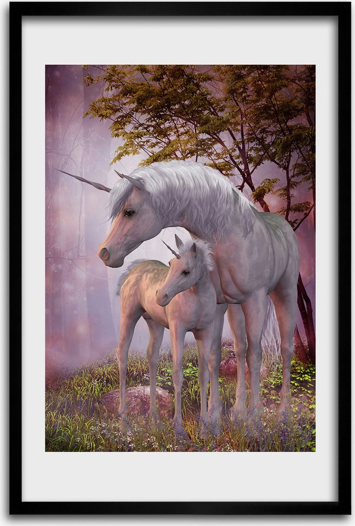 Bild - Bilderrahmen - 40 cm x 60 cm - MDF - Rahmen - Wandkunst - Einhörner