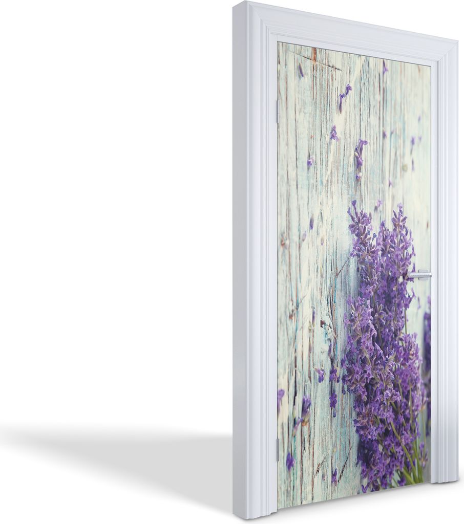 Wandtattoos Türen Selbstklebende Wandsticker Türtapeten - Lavendel auf Holz - 95 x 205 cm