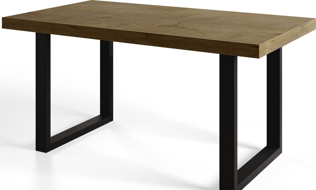 Alpi Moebel, Rechteckig Esstisch Loft-U, Ausziehbarer Tish 140-240x80x77 cm, Lefkas mit Schwarz Metallbeinen