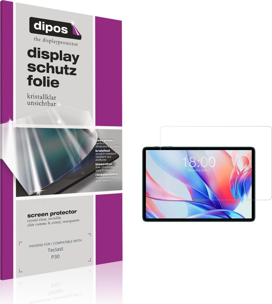 2x Schutzfolie für Teclast P30 klar Displayschutzfolie Folie Display Schutz dipos