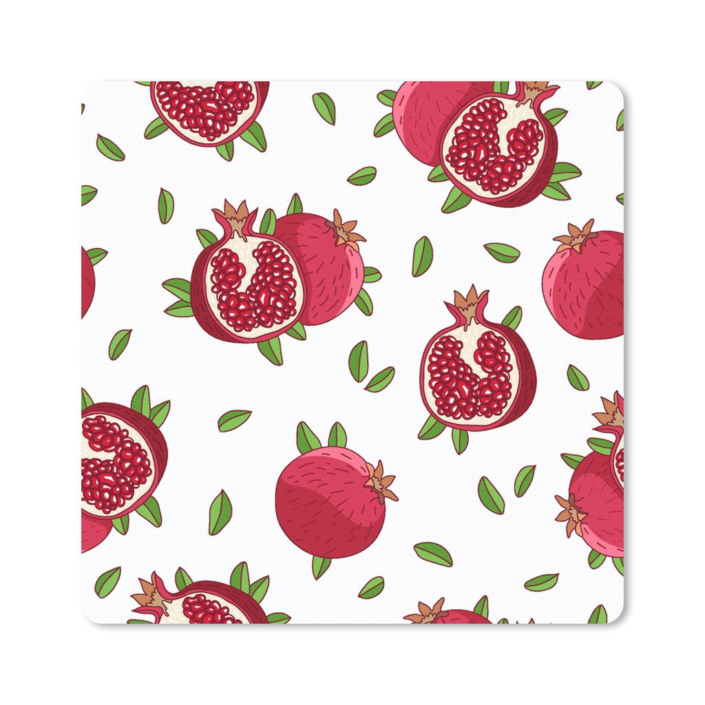 MuchoWow Mauspad Mousepad Früchte - Blätter - Granatapfel 20x20 cm - Mousepads - Maus Mat - Pad - Mausunterlage - Desk Mat - Bureauartikeln