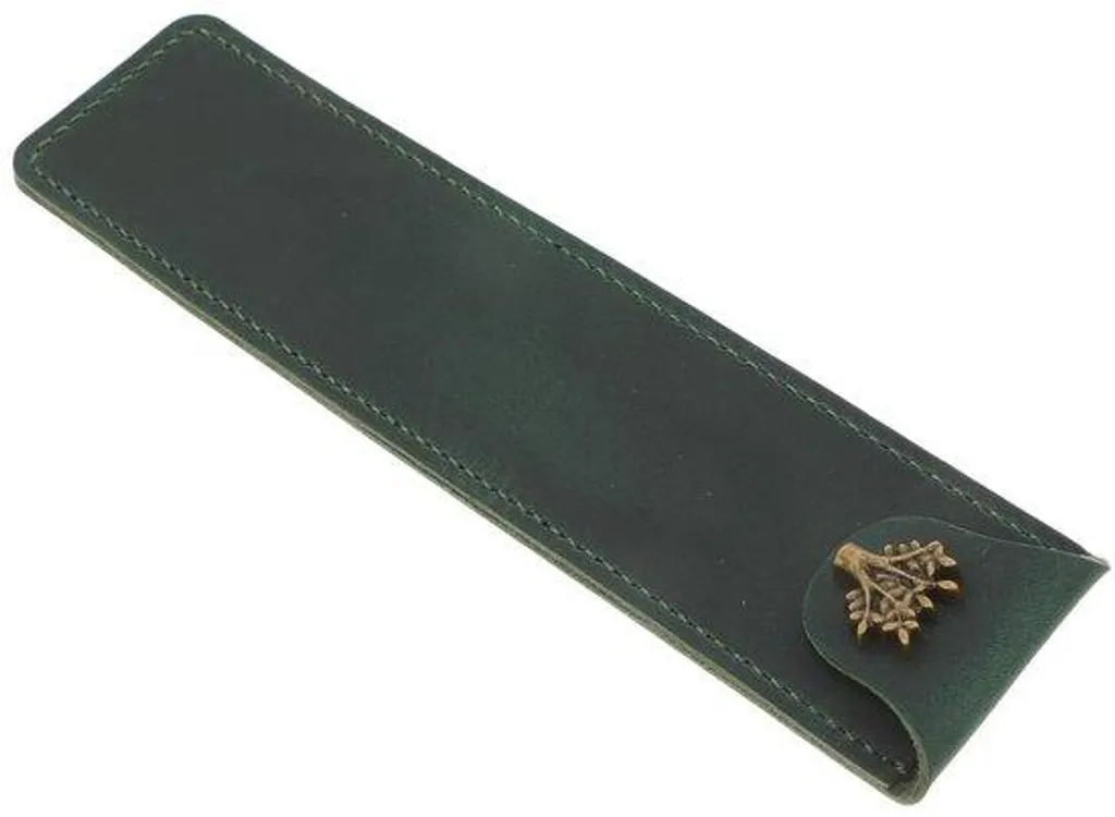 Étui stylo bille vert en cuir fin, protection contre rayures et chocs