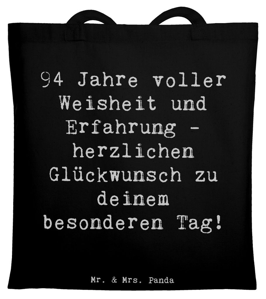 Mr. & Mrs. Panda Jutebeutel Spruch 94. Geburtstag - Schwarz - Geschenk, Wissen, Leben, Laptoptasche, Happy Birthday, Stärke, Erinnerungen, Lebensf...