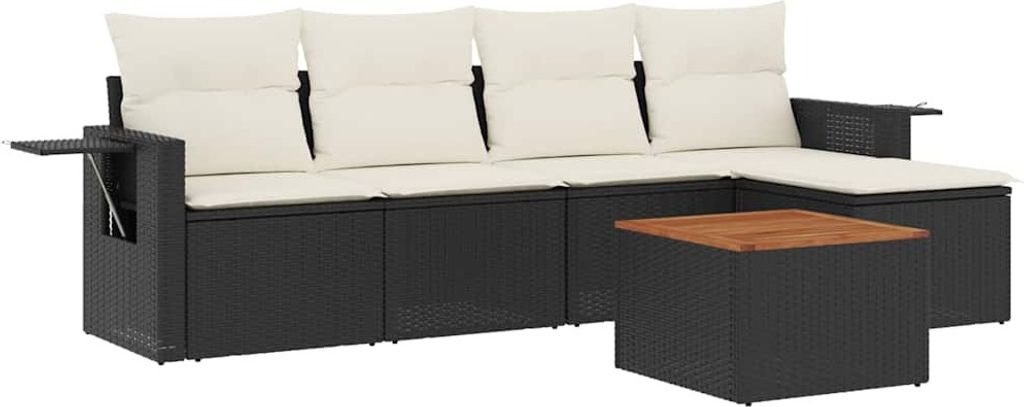 vidaXL 6-tlg. Garten-Sofagarnitur mit Kissen Schwarz Poly Rattan
