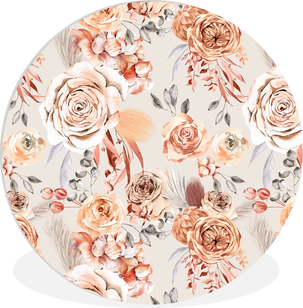 MuchoWow Rundes Wandbild - Runde Bilder Rosen - Gold - Chic Ø 60 cm Kreis Wanddekoration Kunststoff - Wandkreis - Wandschmuck - Wand Kreis - Das...