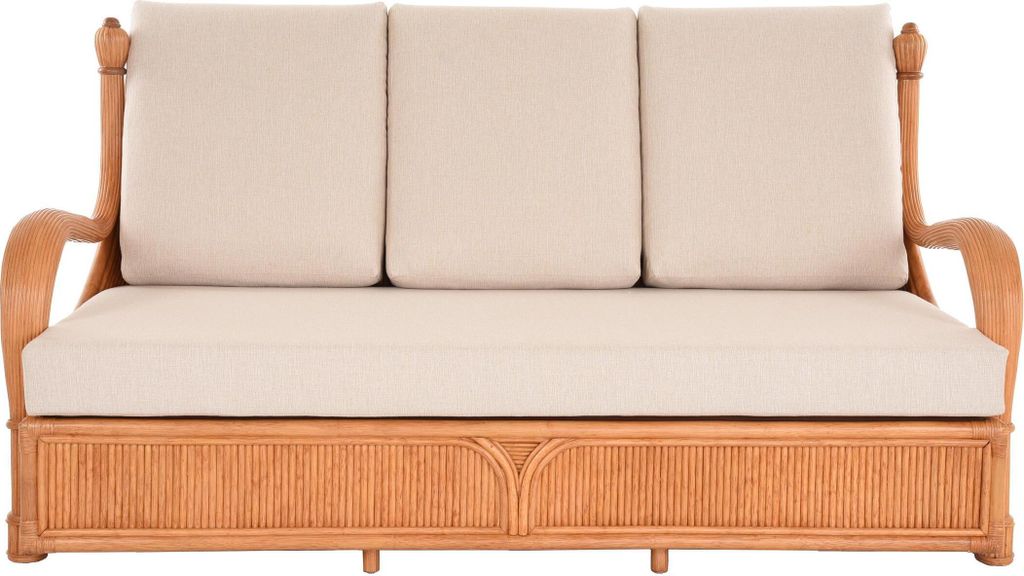 KRINES HOME Edles Wohnzimmer Schlafsofa Rattan-Sofa "Prince" 3-Sitzer Liegesofa Wintergarten Couch Rattansofa Sofa (Beige)