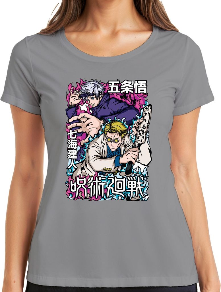 Jujutsu Kaisen Gojo Satoru Nanami Kento Manga Geschenk Retro Damen T-Shirt, Grau, XXL