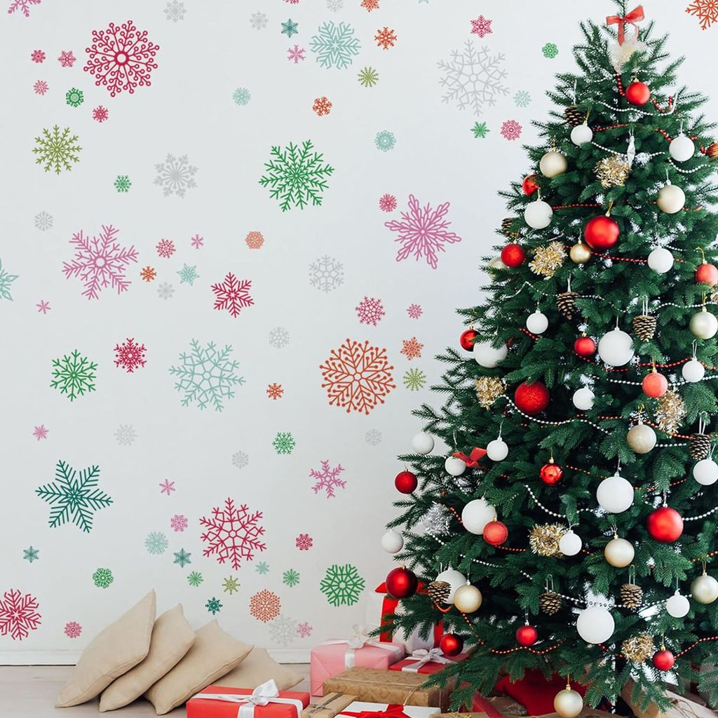 Weihnachts-Wandaufkleber mit Schneeflocken, Weihnachts-Wandaufkleber, abnehmbare Fensteraufkleber, zum Abziehen und Aufkleben, Weihnachts-Glasfenst...