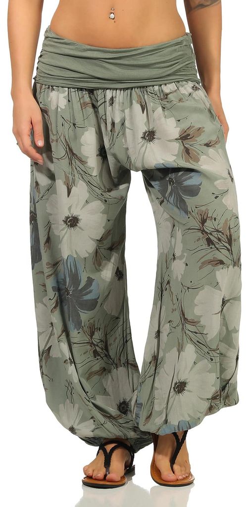 Sommerhose Damen Haremshose elastischer Bund leichte Hippie Pumphose Gr. 36-48