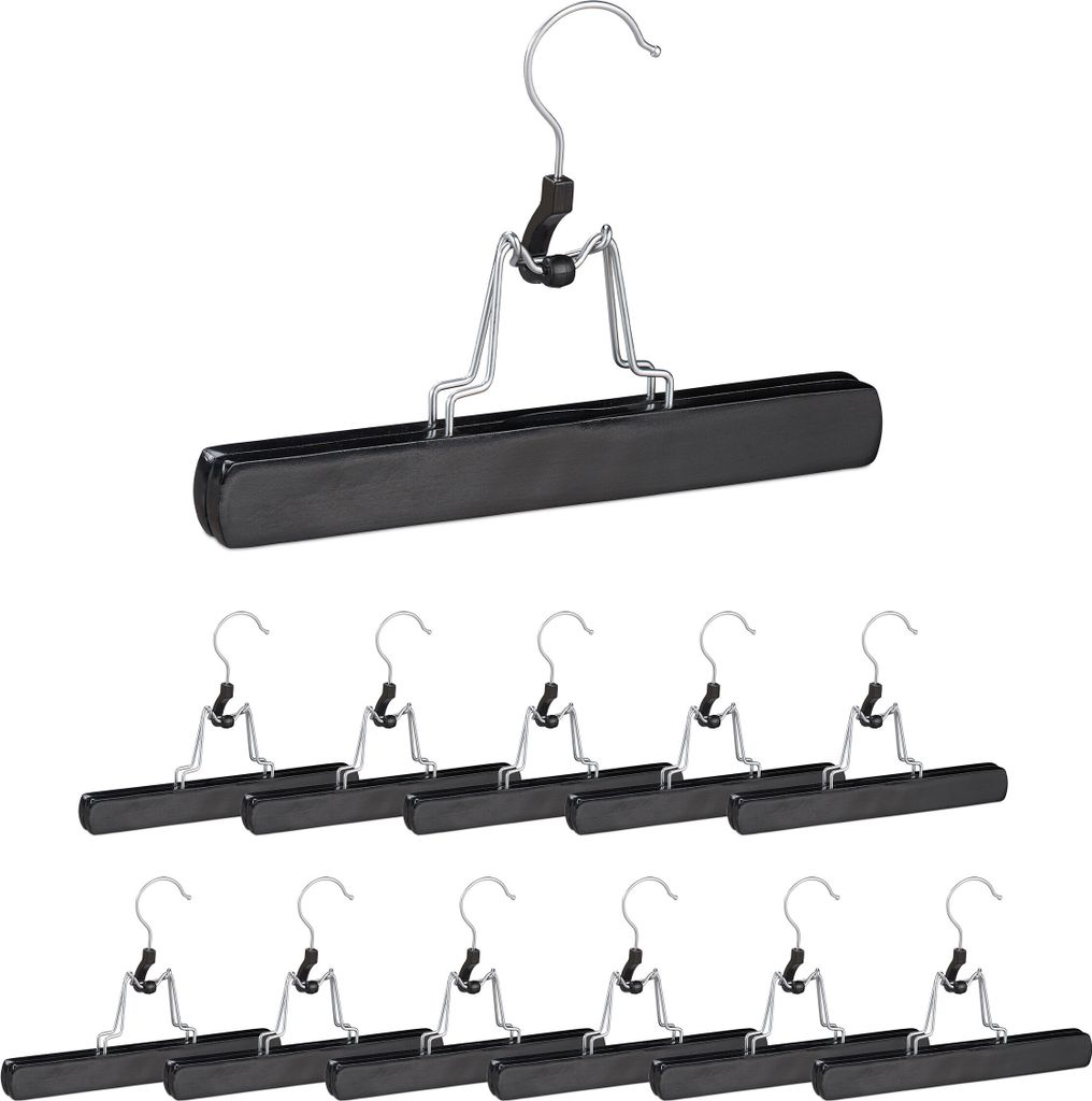 48 x Hosenbügel - Hosenklemme - Kleiderbügel für Hosen - Holz - Klemmen - Schwarz