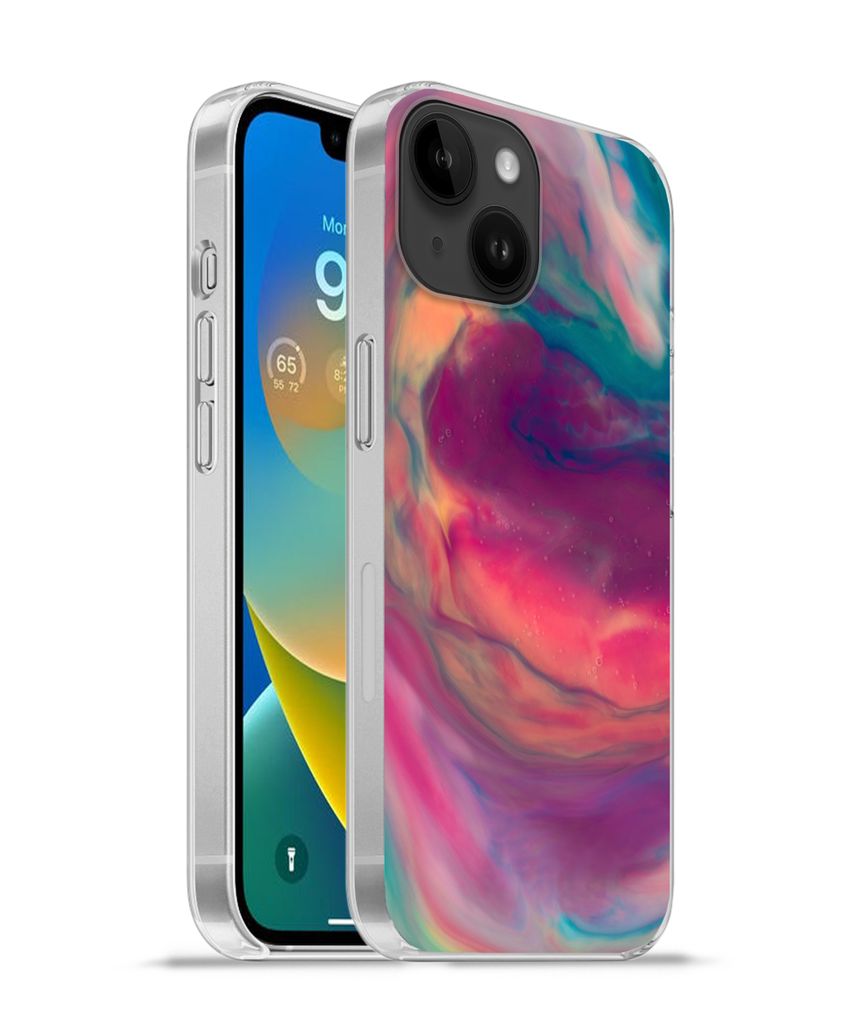 MuchoWow Handyhülle Schutzhülle Hülle für Apple iPhone 14 - Softcase Flüssig - Rosa - Türkis - Abstrakt Silikon Softcase Handy Hülle - Mob...