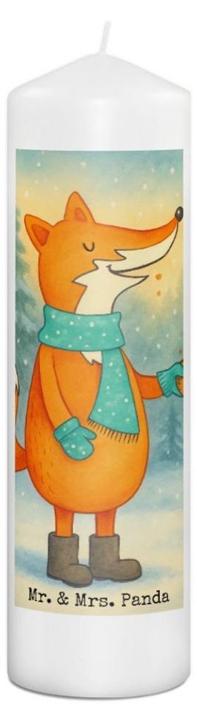 Mr. & Mrs. Panda Kerze Fuchs Keks Design 29 x 8 cm XL - Weiß - Geschenk, Frieren, Wachskerze, Liebe, Erinnerungslicht, Winter, Weihnachtlich, Keks...