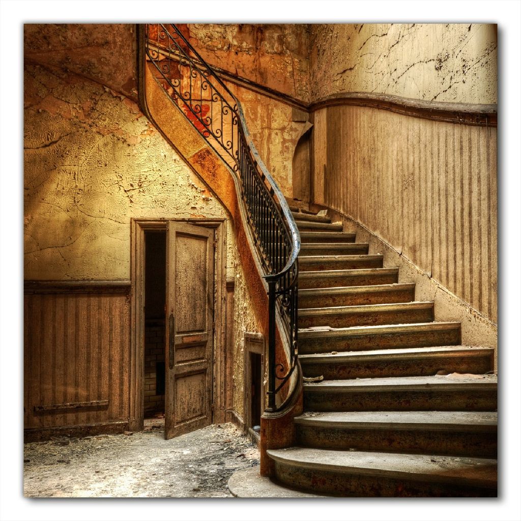 Wallario selbstklebende Möbelfolie/ Tischdecke für Innen und Außen, Größe: 80 x 80 cm - Rustikale Holztreppe