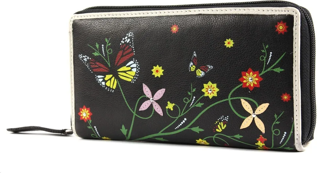 bruno banani Butterfly Portafoglio Large Zip Around Pelle Nero Multi