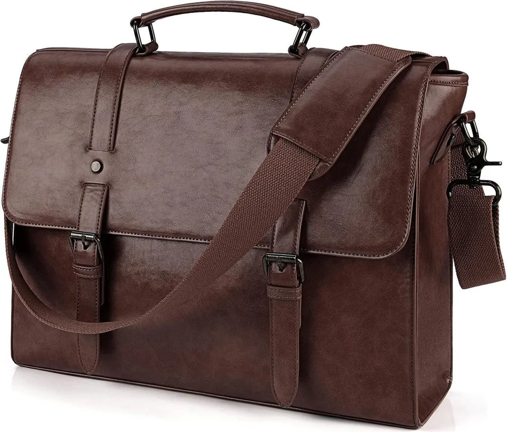 Lubardy Sac à bandoulière Hommes 15.6 pouces en cuir imperméable Vintage