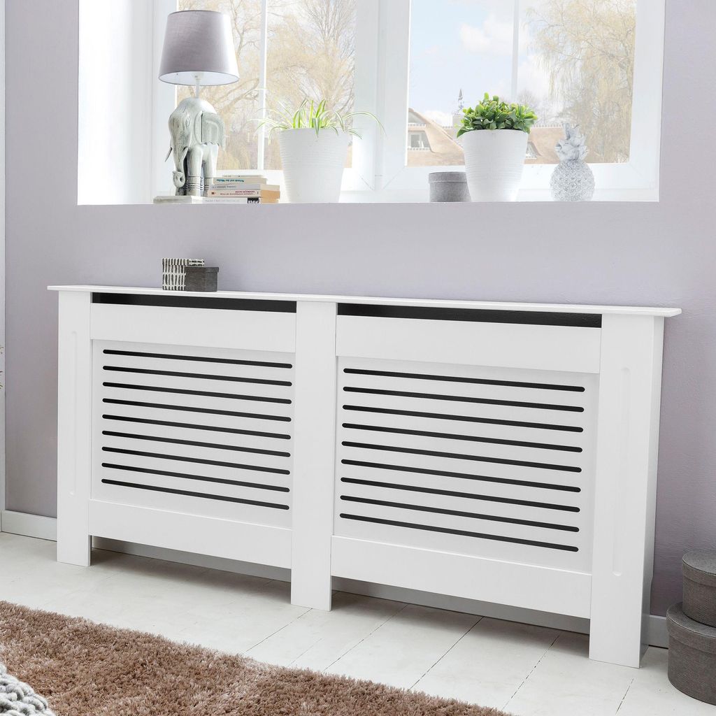 FineBuy Kryt radiátoru 112 cm, bílý matný lak, kryt topení, Obrázek produktu 