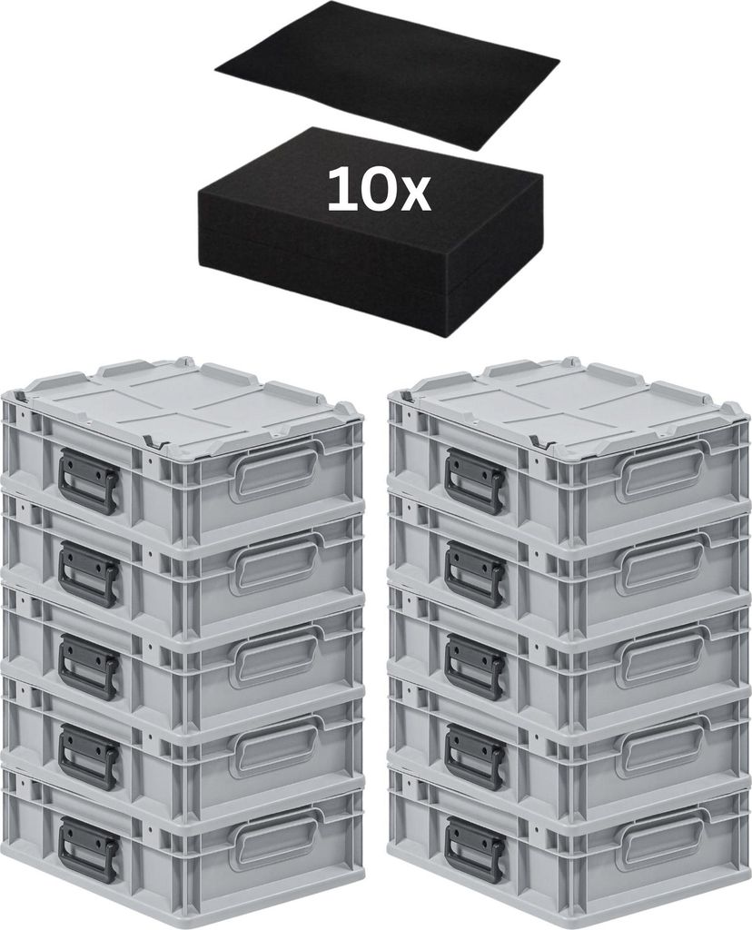 SparSet 10x Eurobox NextGen Portable mit Rasterschaumstoff & Schaumstoffeinlage Germany | HxBxT 13,5x30x40cm | 11 Liter | Eurobehälter, Transportb...