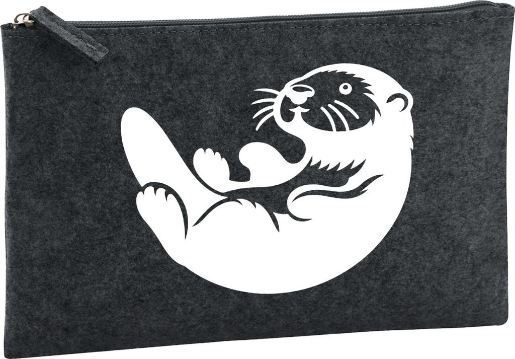 Huuraa Kulturbeutel Otter Silhouette 1 Liter Charcoal Filz Kosmetiktasche Geschenkidee