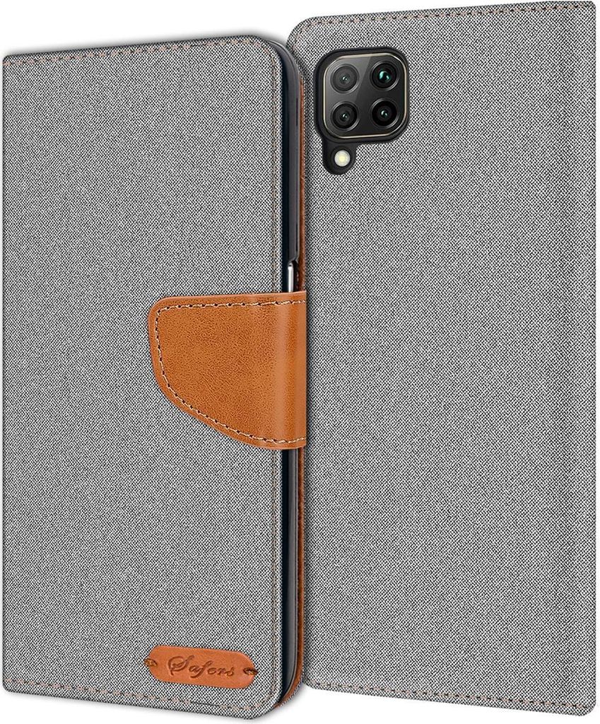 Conie Jeans Style Klapp Tasche für Huawei P40 Lite Kartenfach Hülle Rundumschutz in Grau