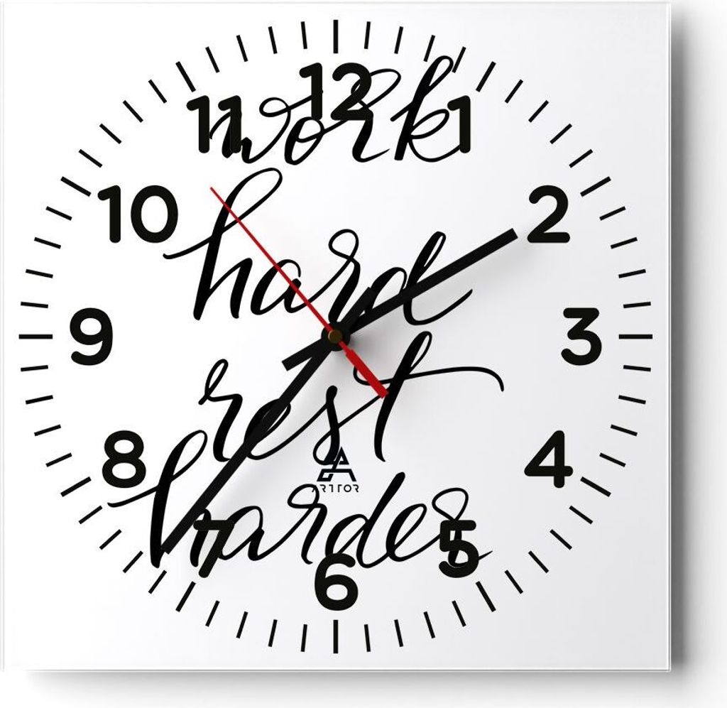Wanduhr - Quadrat - Glasuhr - Hart Arbeit Ruhe - 40x40cm - Schleichendes Uhrwerk - Lautlos - zum Aufhängen bereit - Dekoration Modern - Wanddekora...