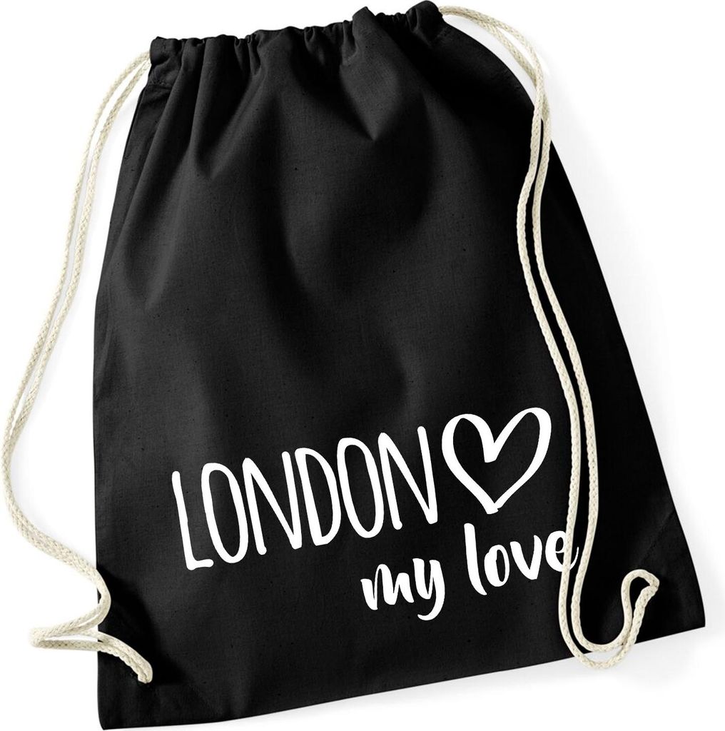Huuraa Turnbeutel London my love 12 Liter Black Baumwolle Rucksack Geschenkidee