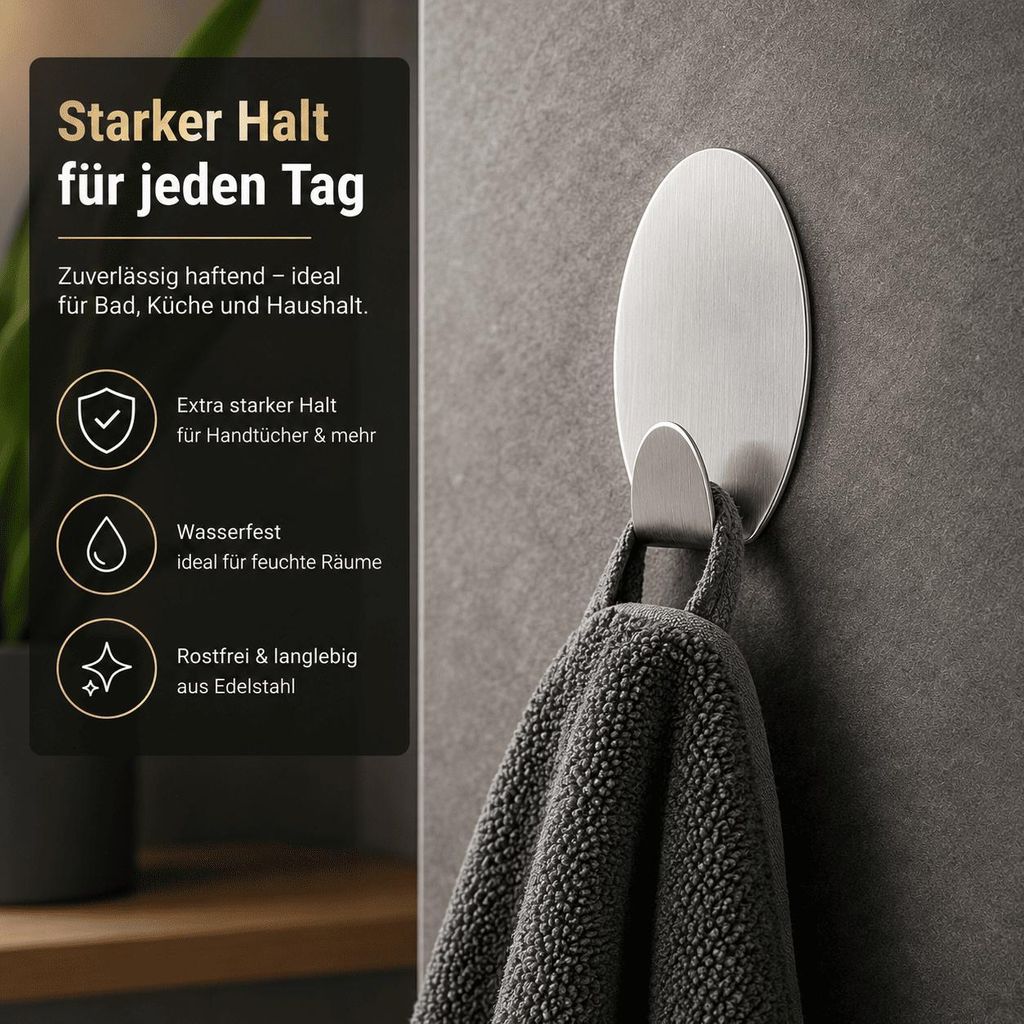 12 Edelstahl Handtuchhaken Klebehaken Wandhaken Bad Küche